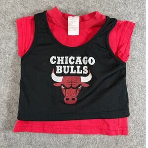 NBA Chicago Bulls Jersey Shirt Infant 12M Red Black Kids Athlete Layered Tee